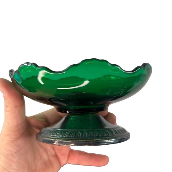 Emerald Green Sterling Silver Frank Whiting Compote Bowl Trinket Candy Dish 2074 - Picture 1 of 8